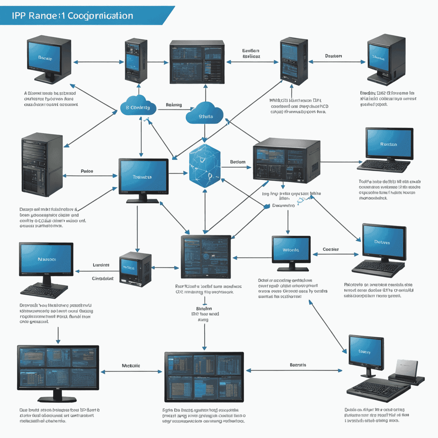Diagram showing various IP range configuration examples, including single IP, IP range, CIDR notation, and wildcard formats. The image also illustrates how these ranges map to a network topology, highlighting covered and excluded areas.