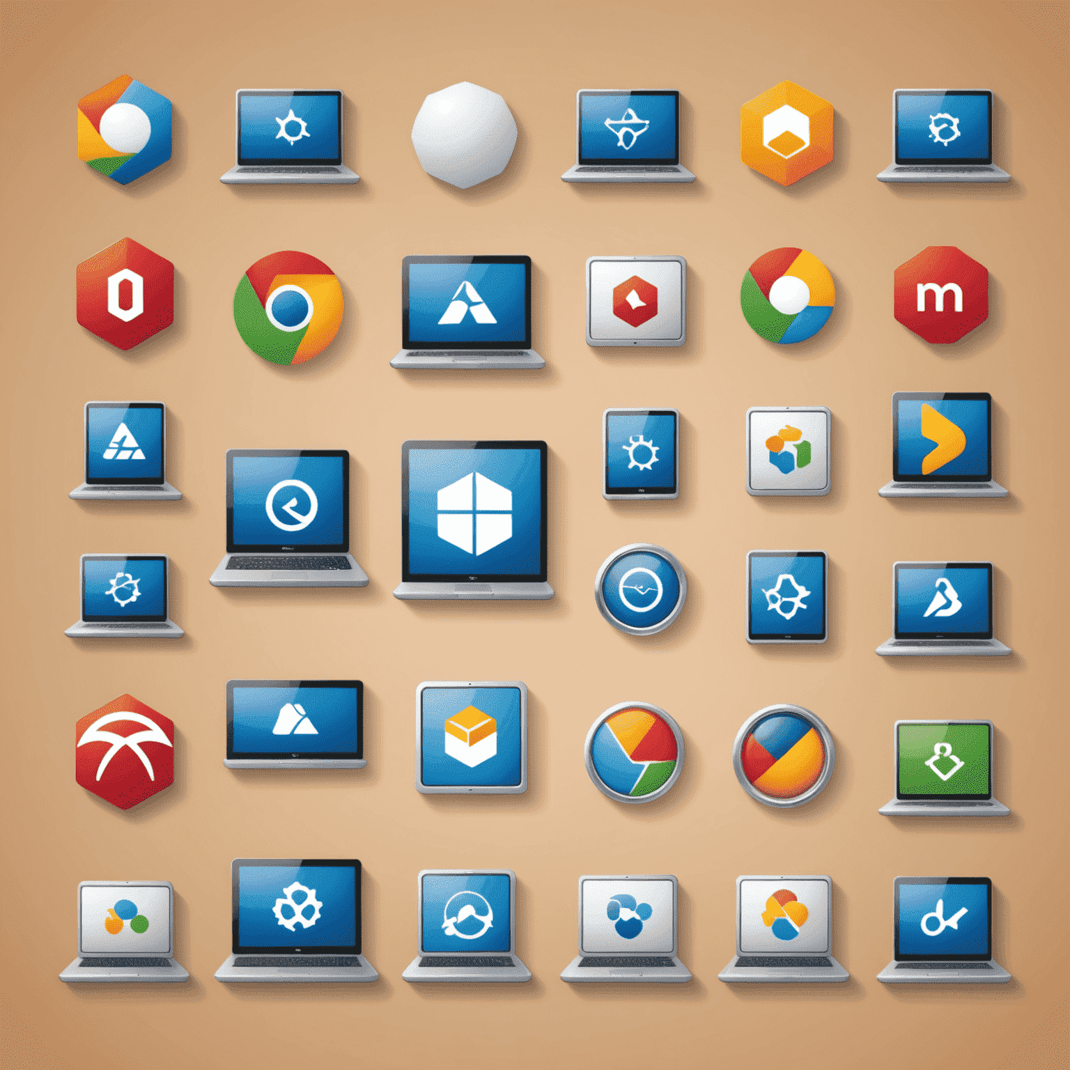 Illustration of various operating system logos being detected and identified on different network devices
