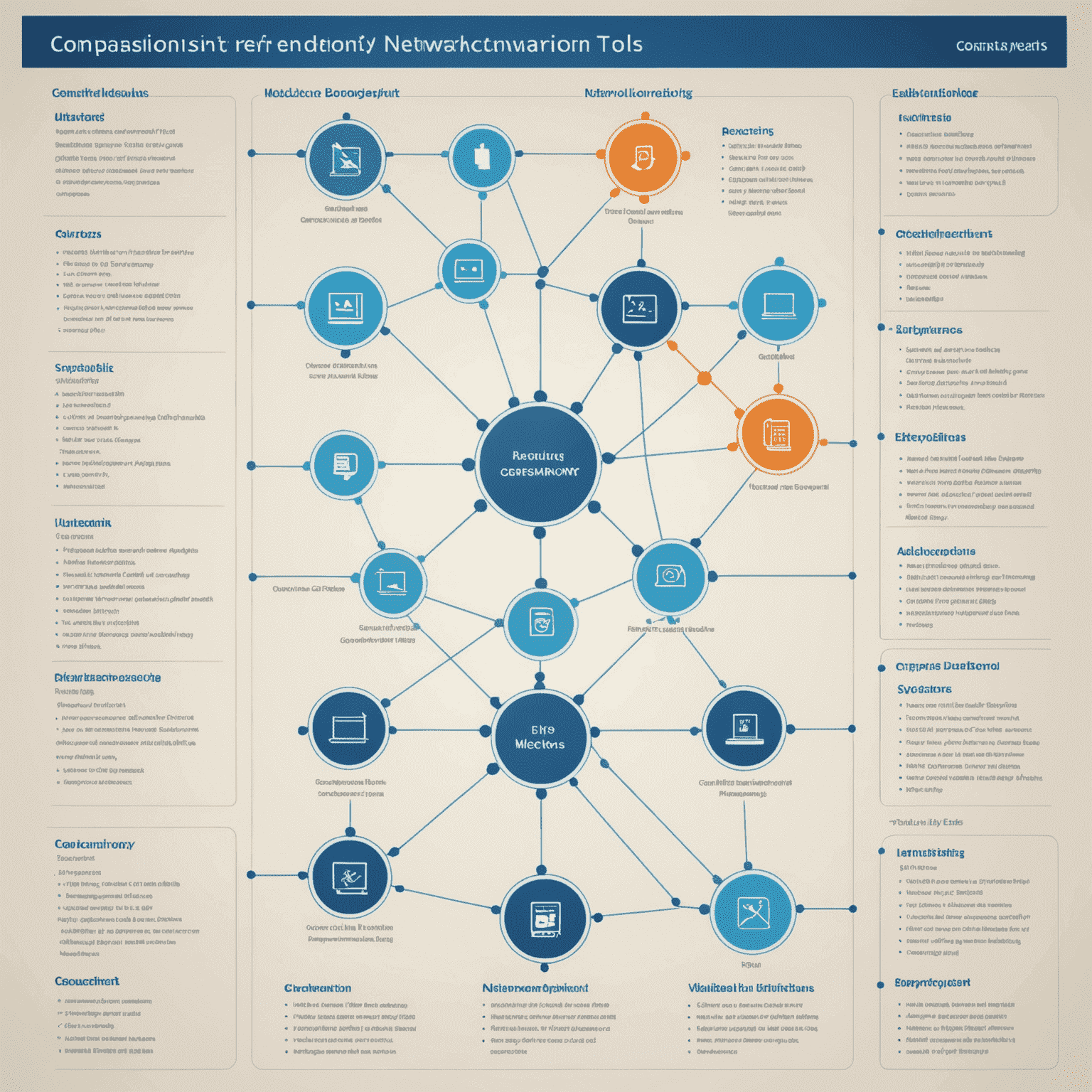 Comparison chart of various network mapping tools showing their features and capabilities